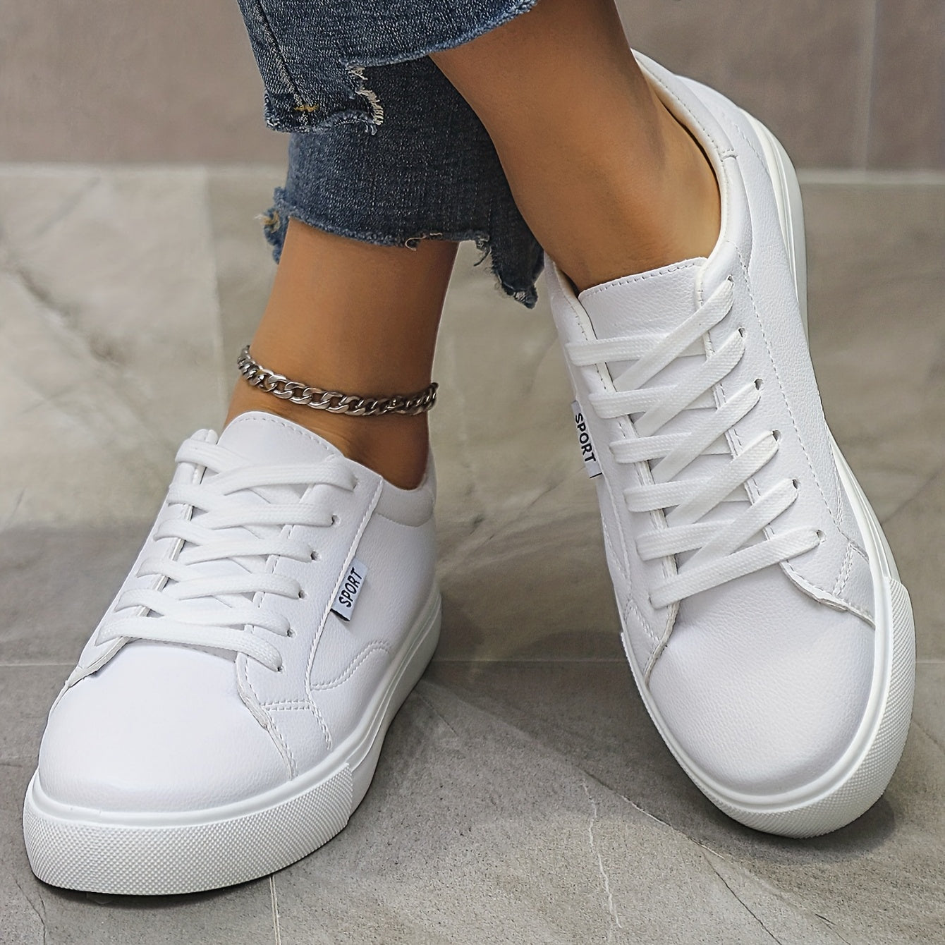 Women's Solid Flat Sneakers Lace up Low Minimalist Casual Shoes
