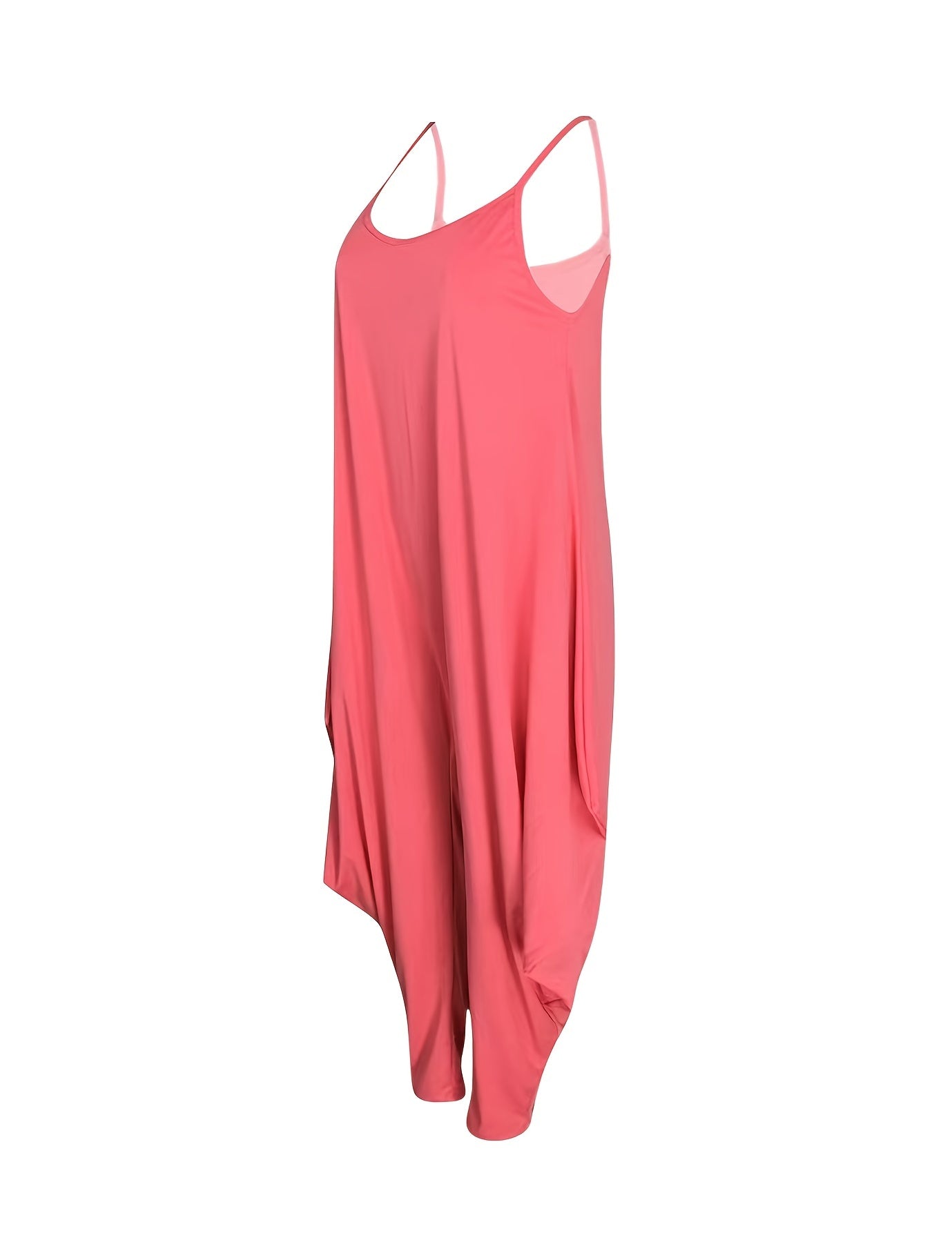 Solid Spaghetti Harem Jumpsuit Casual Ruffle Trim Sleeveless Baggy Jumpsuit