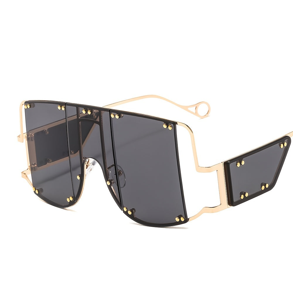 Oversized Square Sunglasses Women Big Frame Rimless Vintage Shield UV400