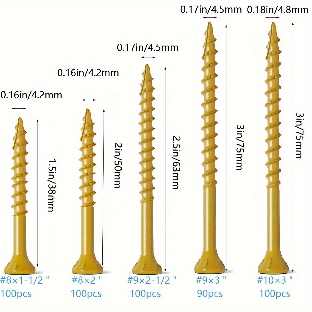 100 Wood Screws Coarse Thread Deck Star Flat Head Rust Resistant Epoxy