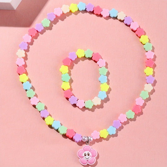 Colorful Acrylic Flower Necklace and Bracelet Jewelry Set