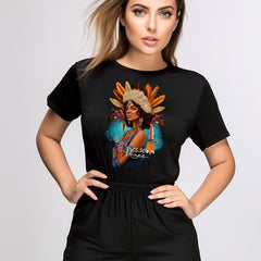 Figure Print Tee & Shorts Set Casual Outfit Women's Clothing