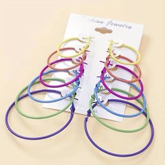 6pairs Exaggerated Hoop Earrings Set For Girls Rainbow Golden Silver