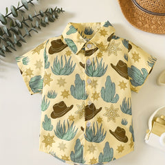 Western Desert & Hats Print Button Down Shirt Baby Boys Casual Tee Top