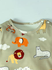 Cute Animal Print Baby Boys 2pc Romper & Hat Set
