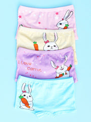 4pcs Girls Boxer Briefs Rabbit Print Elastic Waist Comfortable Underwear
