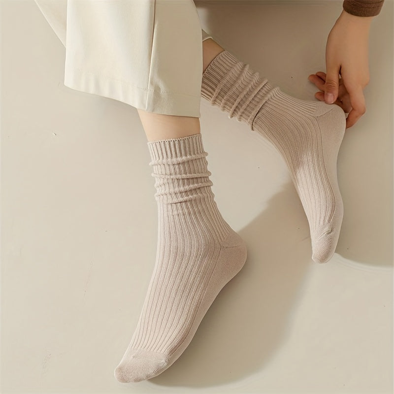 7 Pairs Ribbed Crew Socks Comfy & Breathable Women's Stockings