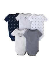 5pcs Baby Boys Casual Short Sleeve Onesie With Assorted Designs