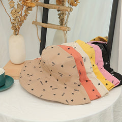 Stars Print Reversible Buckle Hat Wide Brim Solid Causal Sun Hat