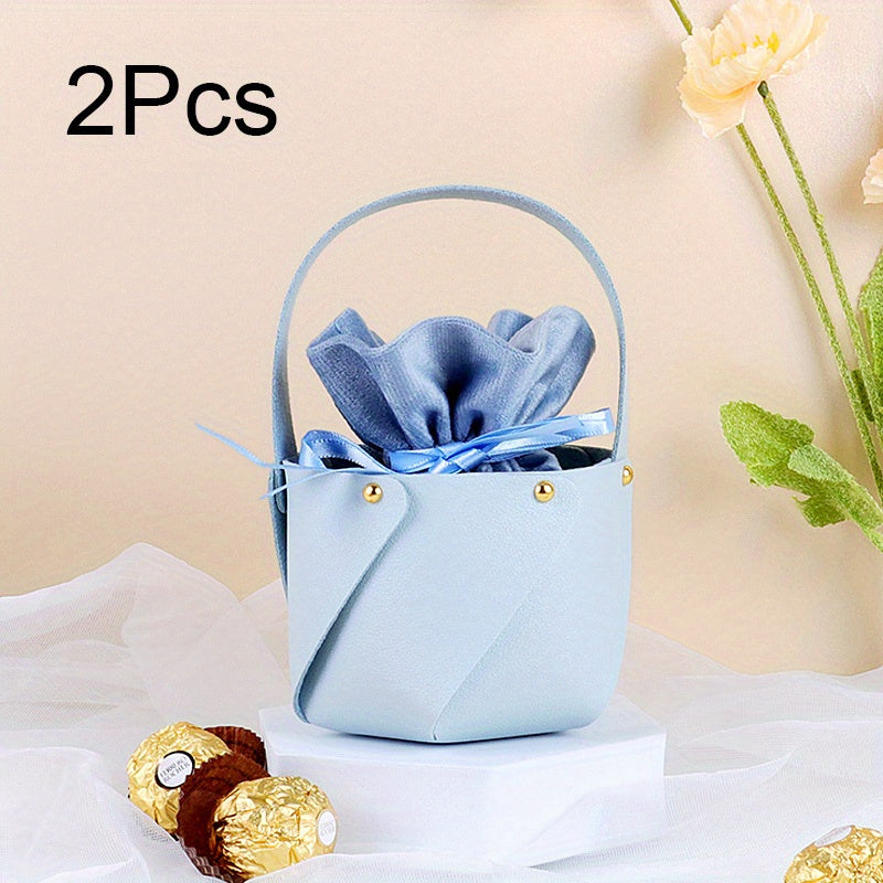 2pcs Wedding Candy Box Leather Bucket Velvet Candy Bag Wedding Gift