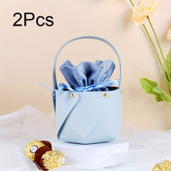2pcs Wedding Candy Box Leather Bucket Velvet Candy Bag Wedding Gift