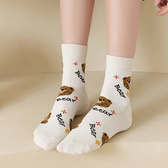 5 Pairs Bear Print Women's Stockings