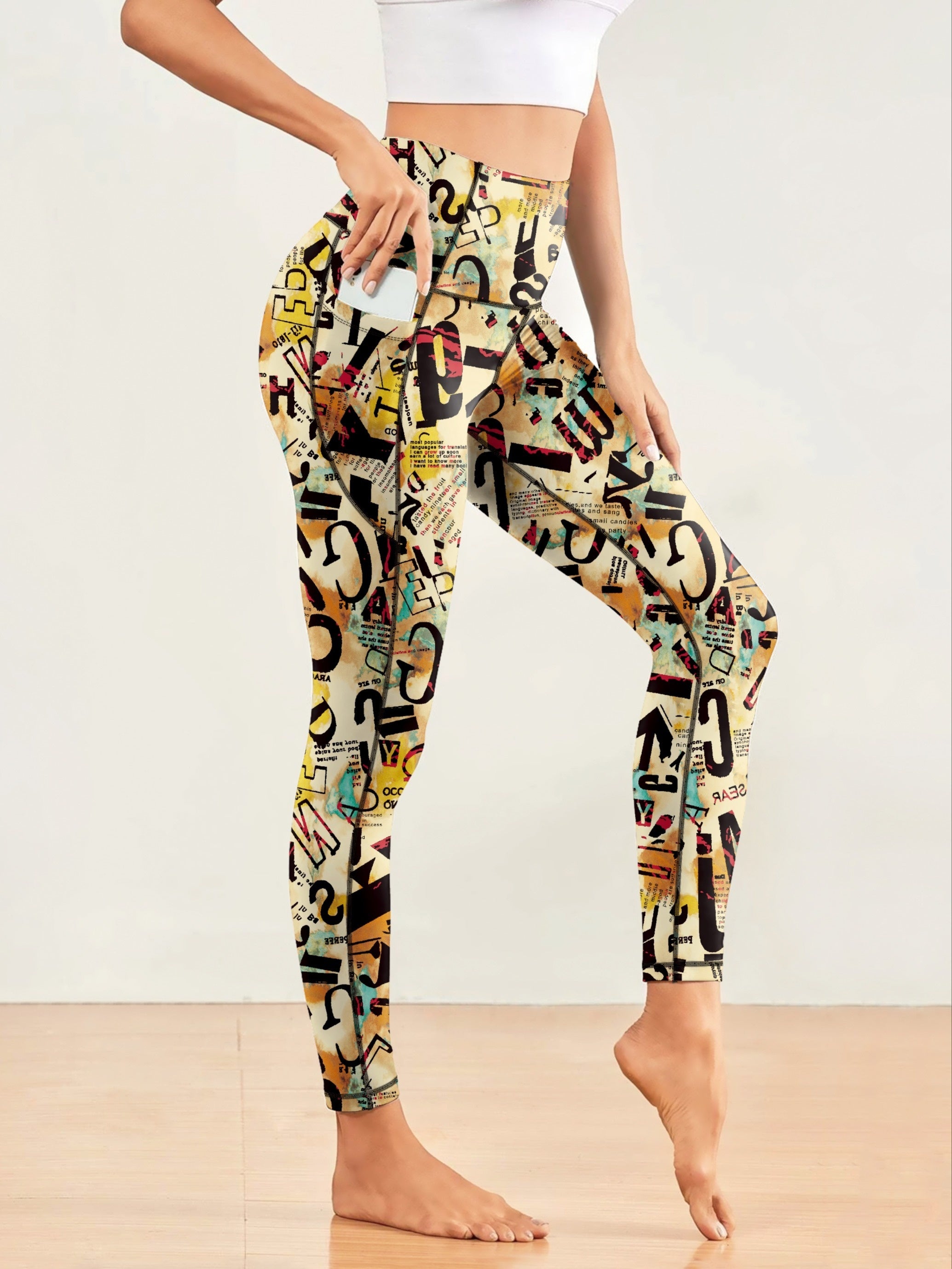 Print Yoga Pants With Pocket High Stretch Leggings