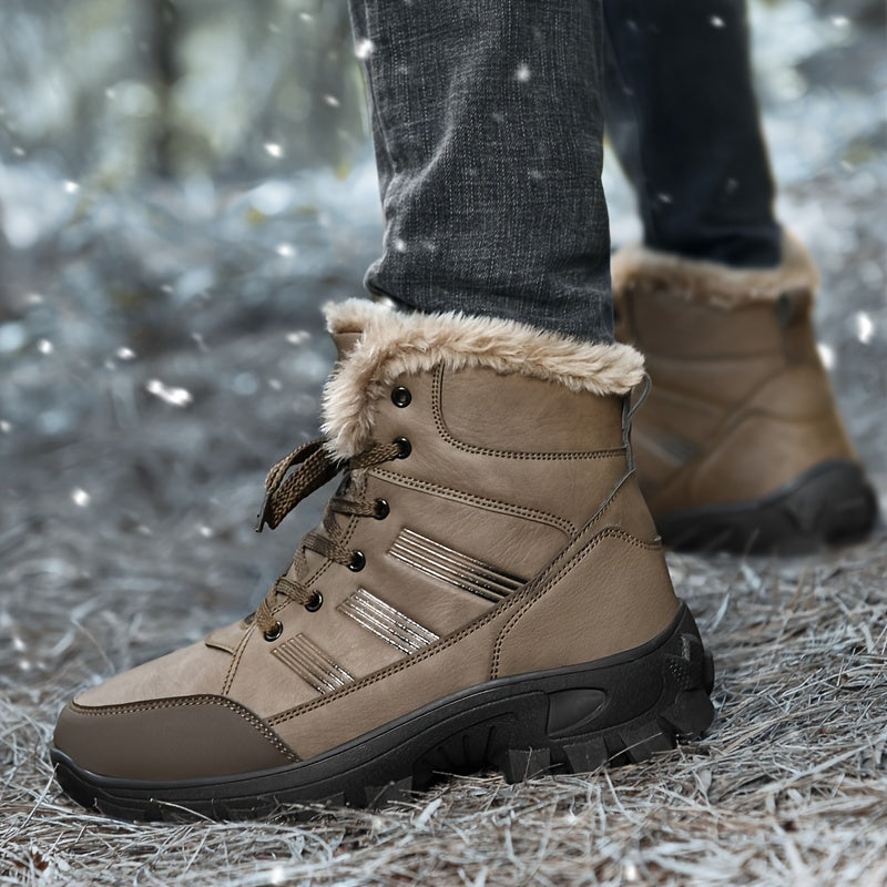 Men's Waterproof Snow Boots, Warm Fleece Lining, Rubber Sole