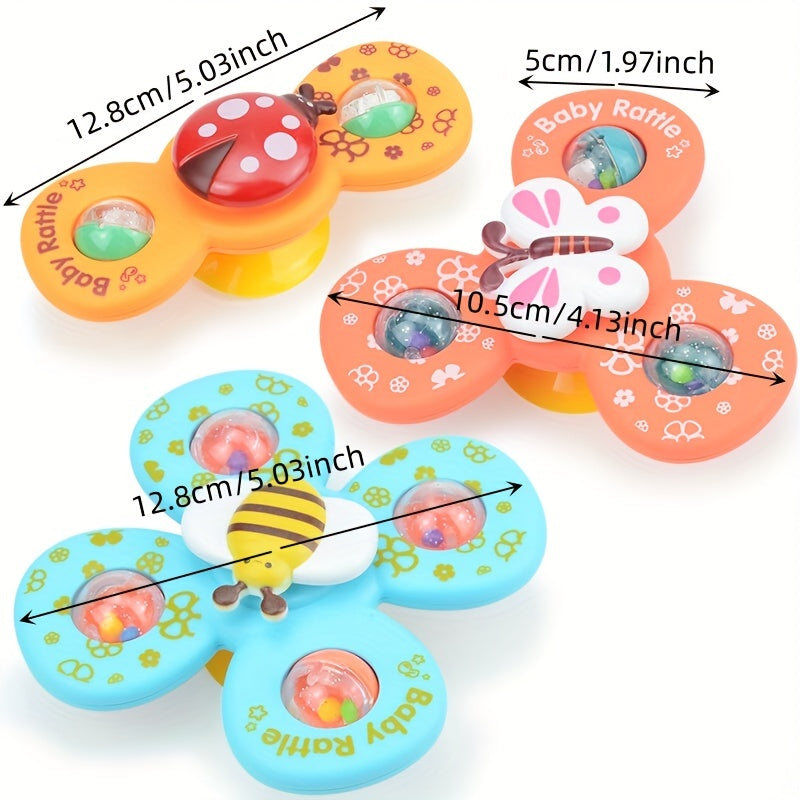 3pcs Cartoon Baby Bath Toys Suction Cup Spinner Toy