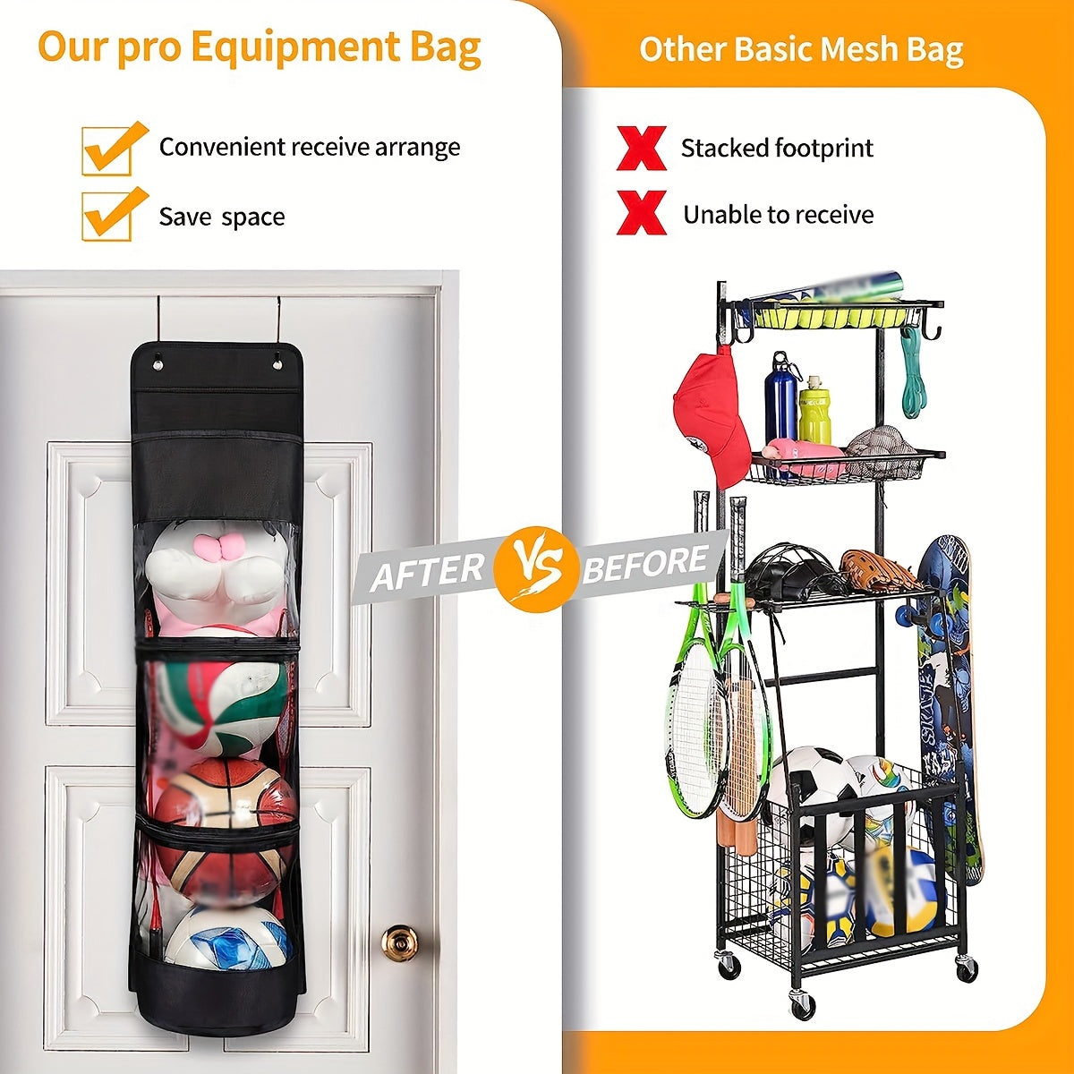 Basketball Hanging Storage Bag Over the Door Toy Organizer Sports Equipment