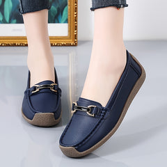 Women's Metal Buckle Slip On Loafers Comfortable Flat Moccasins