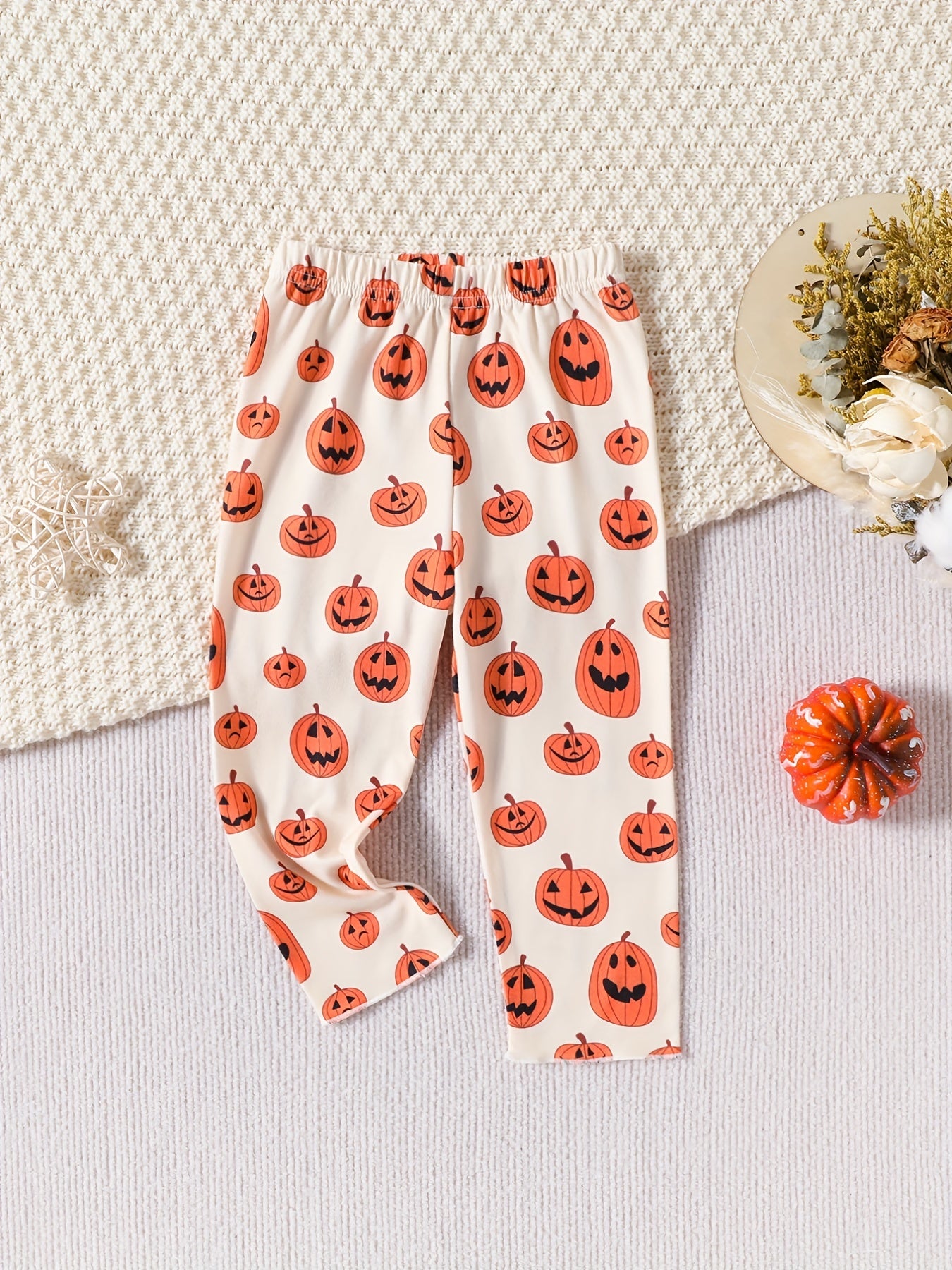 2pcs Pumpkin & Bell Print Cropped Leggings For Toddler Girls