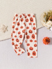 2pcs Pumpkin & Bell Print Cropped Leggings For Toddler Girls