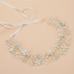 Flower Charm Hair Band Rhinestone & Pearl Headband Bridal Wedding