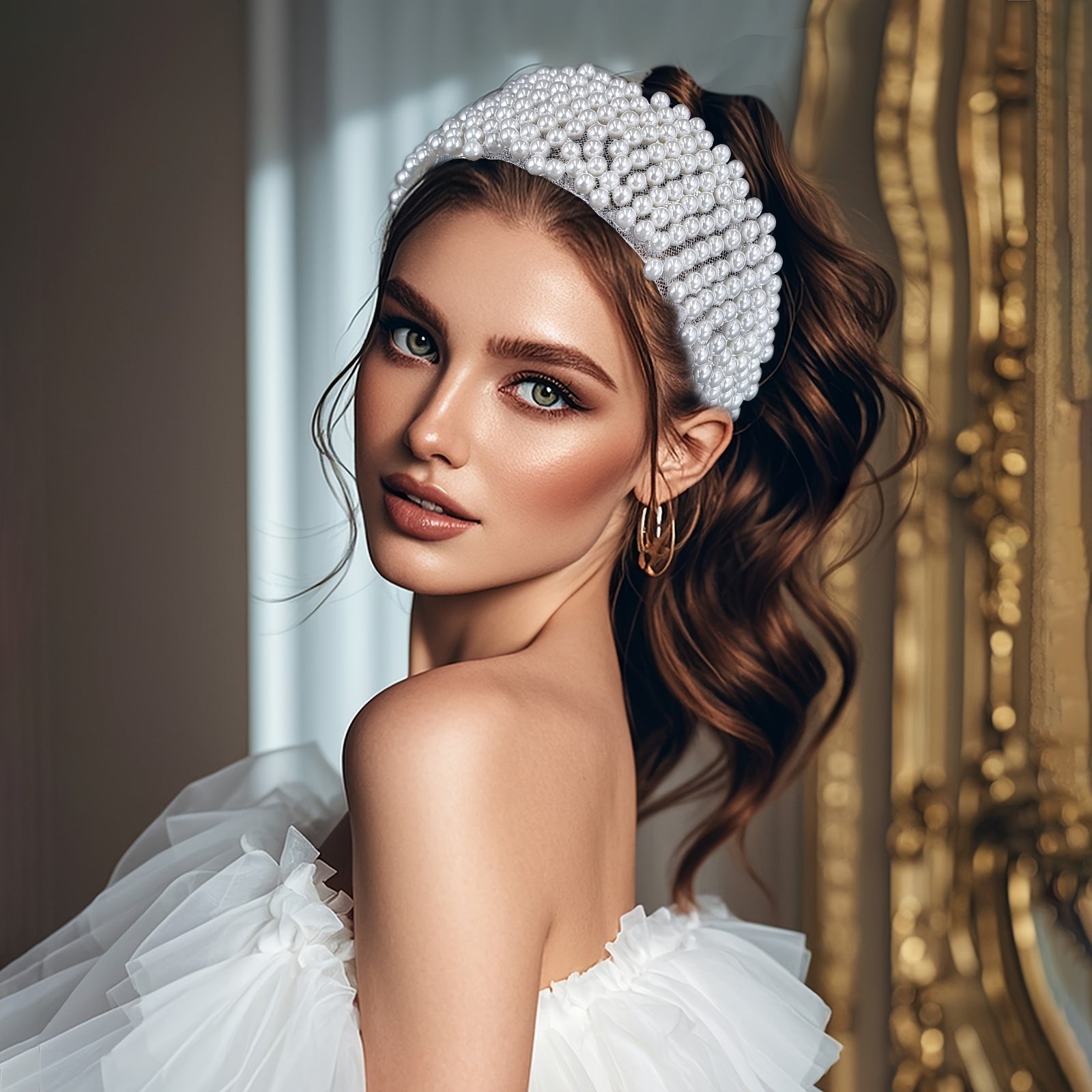 Minimalist Polyresin Beaded Headband Solid Faux Pearl for Daily Wear & Weddings