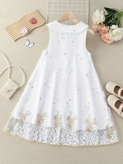 Toddler Girls Peacock & Flower Pattern Mesh Princess Dress