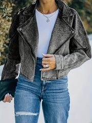 Distressed Denim Jacket, Solid, Long Sleeve, Crop