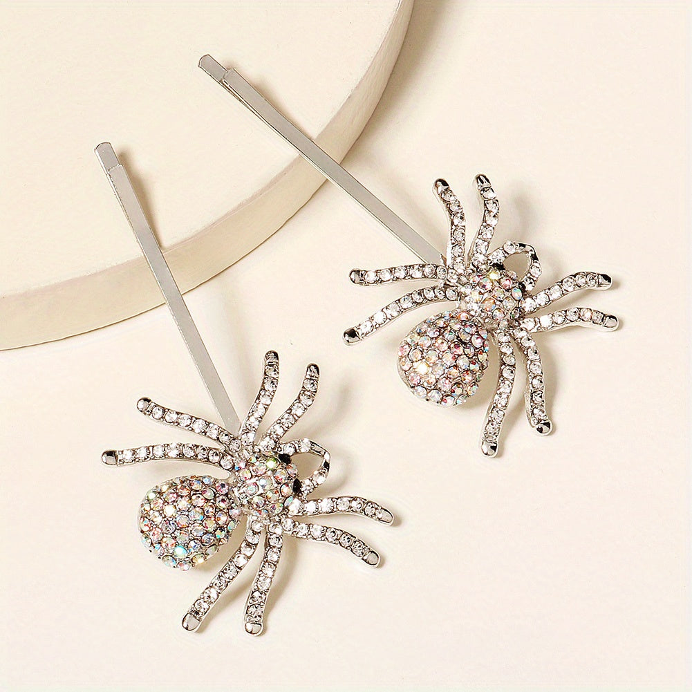 2pcs Rhinestone Spider Bobby Pin Bangs Clip Side Clip