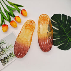 Women's Hollow Out Slides Closed Toe Flat Shoes Slip On Summer Shoes