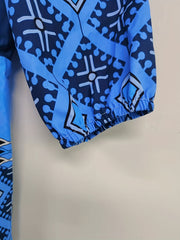 Geo & Stripe Print Half Sleeve Maxi Dress