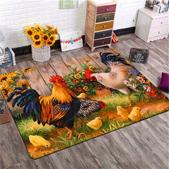 Colorful Chicken And Flower Floor Mat Non Slip Indoor Carpet