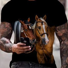 Men's Horse Pattern T-shirt - Casual Street Style Tee