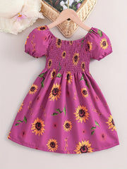 Girls Sunflower Print Princess Dress Kids Summer Clothes