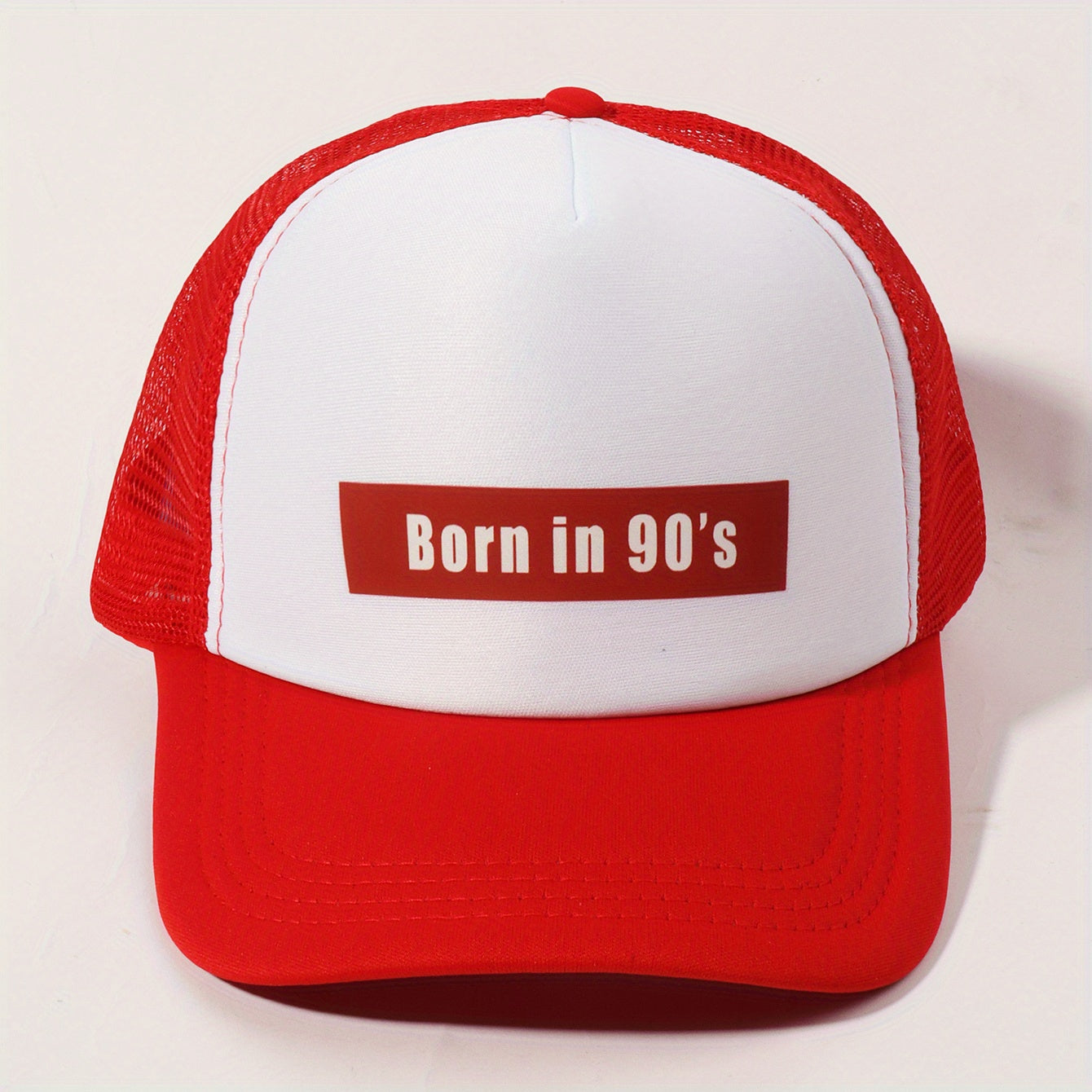 Born In 90s Trucker Hat Red Baseball Cap Adjustable Mesh Sunshade Dad Hat