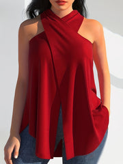 Split Cross Halter Neck Top for Summer