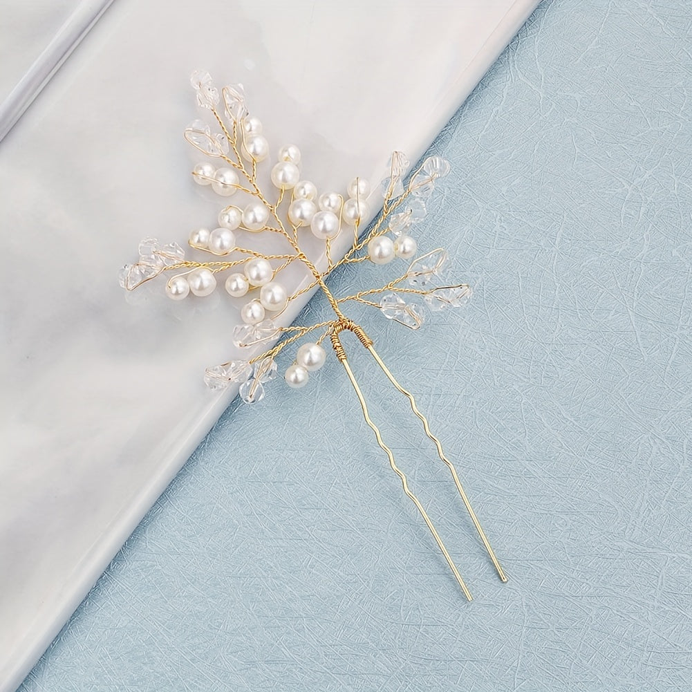 3pcs Faux Pearl Decor Braided Hair Pin Bridal Wedding Hair Accessory