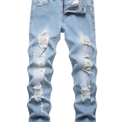 Boys Ripped Jeans Denim Pants Straight Cut Jeans
