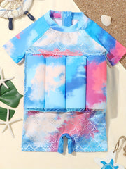 Kids Float Swimsuit Short Sleeve Infant Toddler Swimwear For Girls Boys