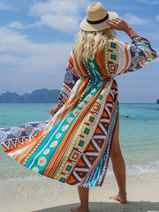Boho Cover Up Women's Plus Tribal Print Long Sleeve Cardigan