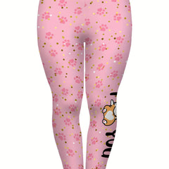 Puppy & Paw Print High Rise Skinny Yoga Pants
