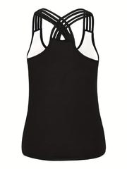 Skull Print Cross Back Tank Top Crew Neck Sleeveless Top Women's Clothing