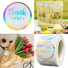 500pcs 2 Round Rainbow Laser Thank You Stickers Adhesive Label Stickers