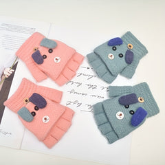 Kids Winter Gloves Cartoon Half Finger Boys Girls