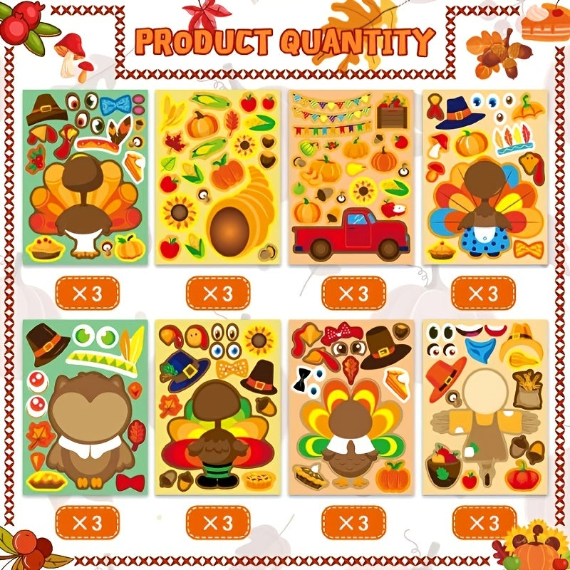 24pcs Thanksgiving Party Toy Stickers Turkey Sticker Set Activity