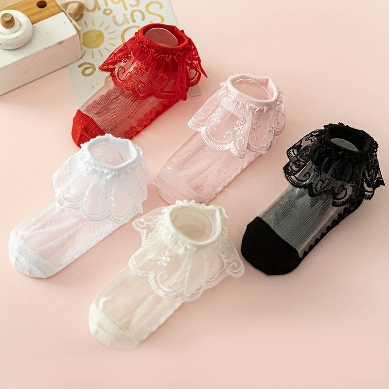 5 Pairs Baby Girls Lace Socks Crystal Silk Princess Mesh Breathable
