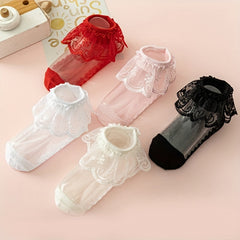 5 Pairs Baby Girls Lace Socks Crystal Silk Princess Mesh Breathable