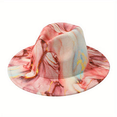 Oil Painting Graffiti Sun Hat Tie Dye Print Fedora Cap Wide Brim