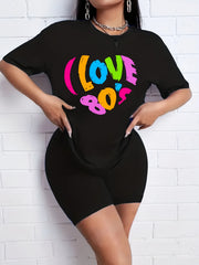 2pcs Letter Graphic T shirts & Solid Shorts Women's Activewear