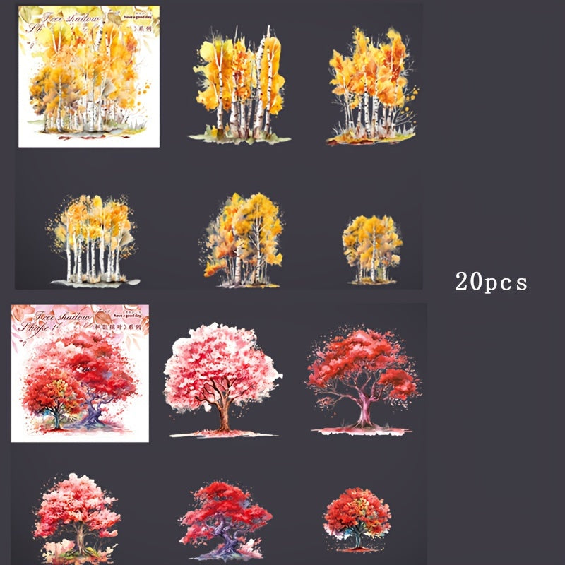 20pcs Tree Waterproof Stickers, 3.9In Hand Curtain Stickers, Water Bottle Decor