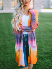 Women's Yellow Tie Dye Cardigan Open Front Mid Length Sweater